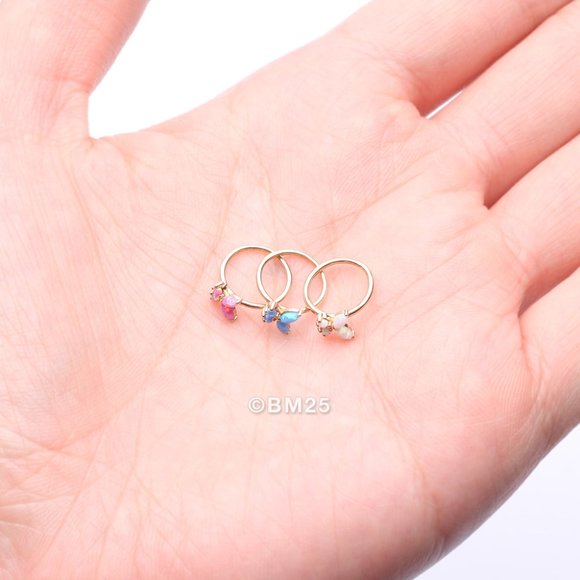 14 Karat Gold Brilliant Fire Opal Dainty Butterfly Bendable Hoop Ring - Picture 3 of 5